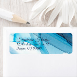 Blue Abstract Waterverf Return-adres Etiket