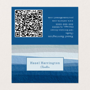 Blue Abstract Waves QR Code Gevouwen Visitekaartje