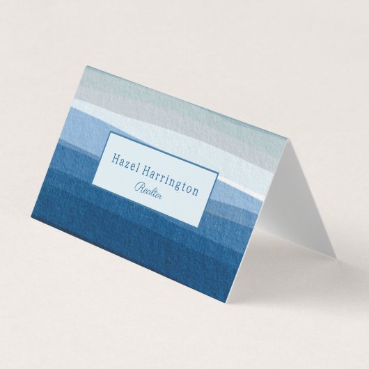 Blue Abstract Waves QR Code Gevouwen Visitekaartje (Voorkant)