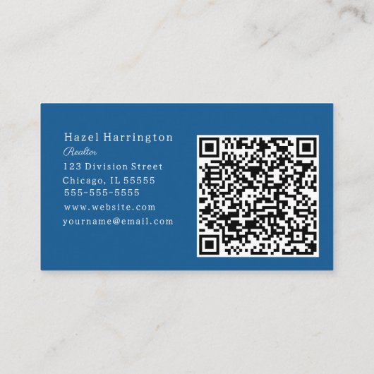 Blue Abstract Waves QR Code Visitekaartje Minimal (Achterkant)