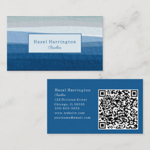 Blue Abstract Waves QR Code Visitekaartje Minimal
