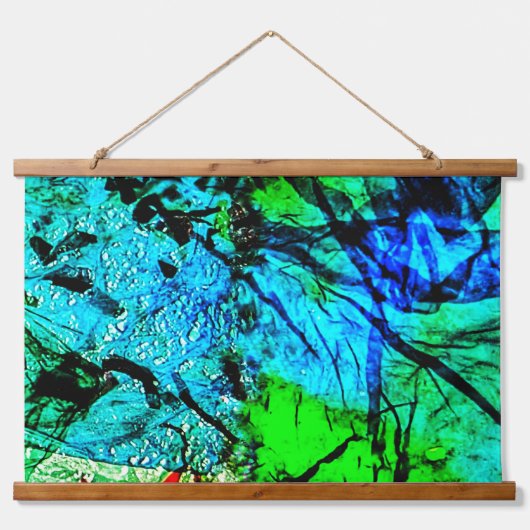 Blue abstract Wood Topped Wall Tapestry,Blue calm Hangend Wandkleed (Voorkant)