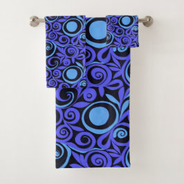 Blue Abstracte Flowers Bath Towel Set Bad Handdoek