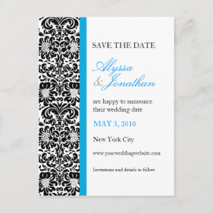 Blue Accent Damask Save the Cate Kaart