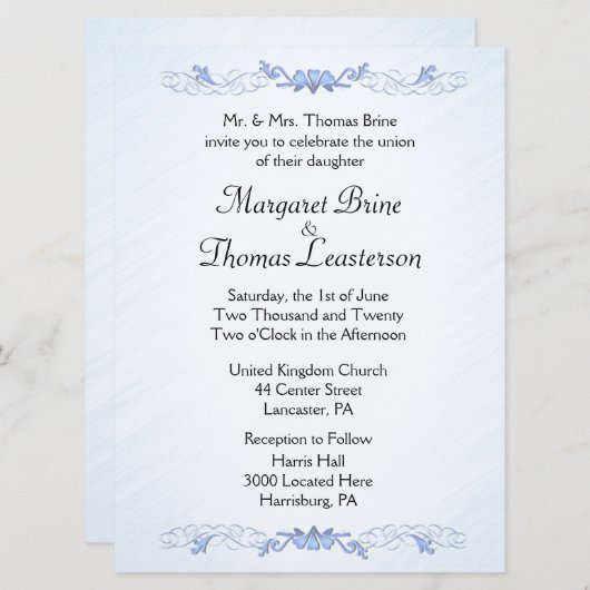 Blue Accent Wedding Invitations Kaart (Voorkant / Achterkant)