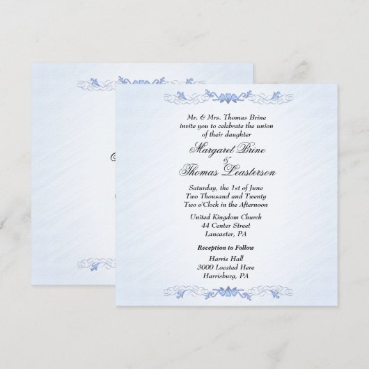 Blue Accent Wedding Invitations Kaart (Voorkant / Achterkant)