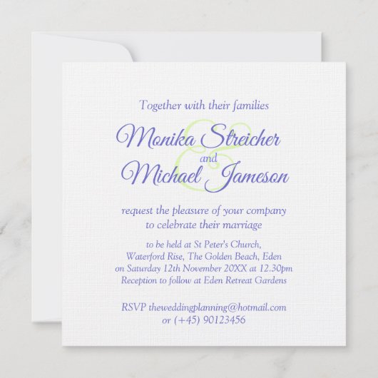 Blue Aconitum bloemen bruiloft vierkant linnen uit Kaart (Achterkant)