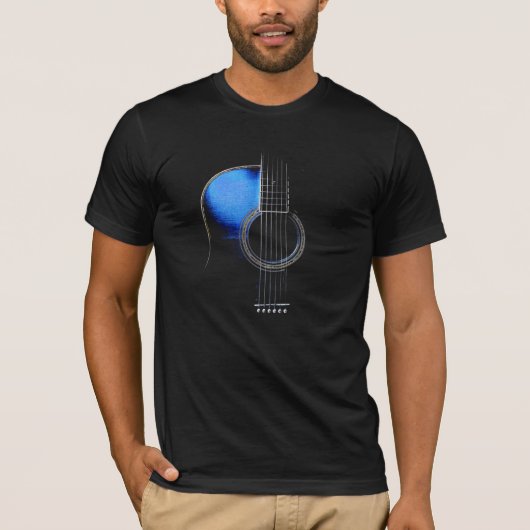 Blue Acoustic Guitar T-Shirt (zie beschrijving) (Voorkant)