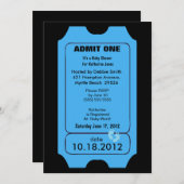 Blue Admission Ticket Baby shower Invitation Kaart (Voorkant / Achterkant)
