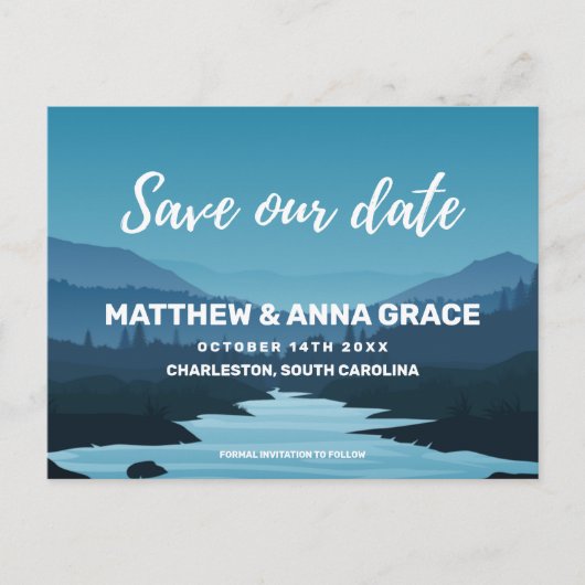 Blue Adventure Travel Mountains Bewaar de datum Aankondigingskaart (Voorkant)