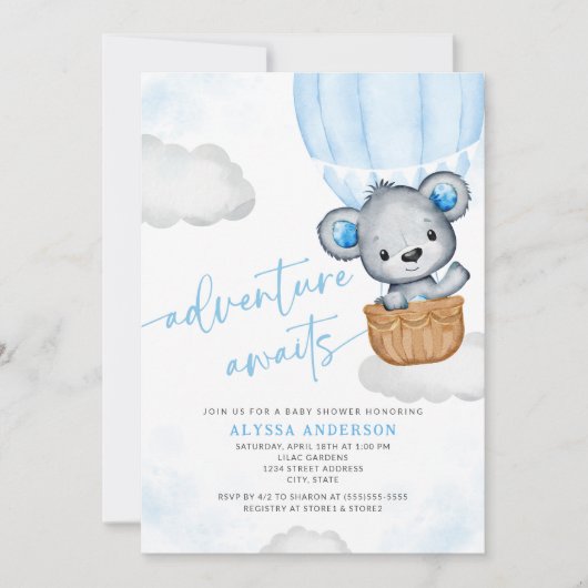 Blue Adventure wacht op Beer Balloon Boy Baby show Kaart (Voorkant)