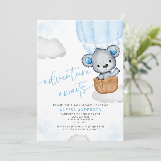 Blue Adventure wacht op Beer Balloon Boy Baby show Kaart (Staand voorkant)