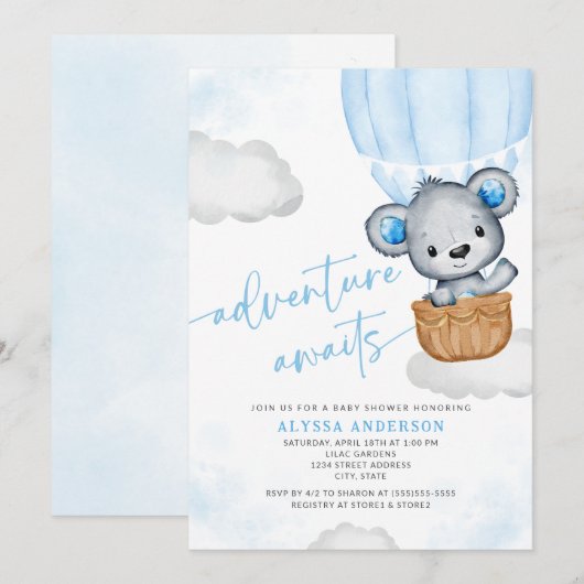 Blue Adventure wacht op Beer Balloon Boy Baby show Kaart (Voorkant / Achterkant)