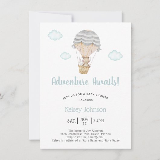 Blue Adventure Woodland Teddy Bear Baby shower Kaart (Voorkant)