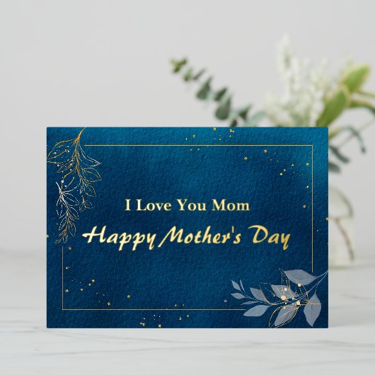 Blue Aesthetic Folie Moederdag Wenskaart Folie Feestdagenkaart (Staand Voorkant)
