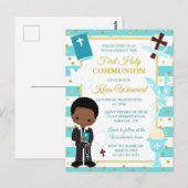Blue African American Boy First Heilige Communie Briefkaart (Voorkant / Achterkant)