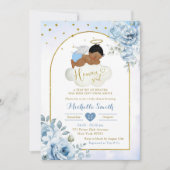 Blue African Little Angel Heaven Sent Baby shower Kaart (Voorkant)
