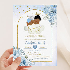 Blue African Little Angel Heaven Sent Baby shower Kaart