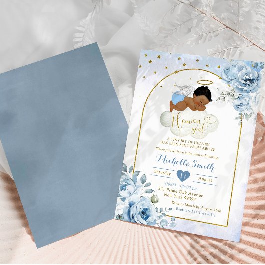 Blue African Little Angel Heaven Sent Baby shower Kaart