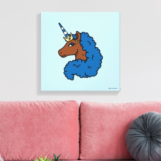 Blue Afro Unicorn Canvas Afdruk (Insitu (Woonkamer))