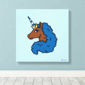 Blue Afro Unicorn Canvas Afdruk (Insitu (Houten vloer))