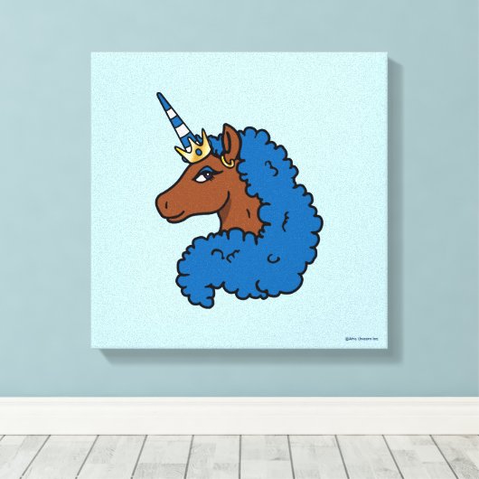 Blue Afro Unicorn Canvas Afdruk (Insitu (Houten vloer))