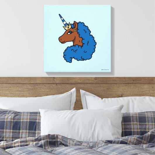 Blue Afro Unicorn Canvas Afdruk (Insitu (Slaapkamer))