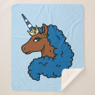 Blue Afro Unicorn Sherpa Deken