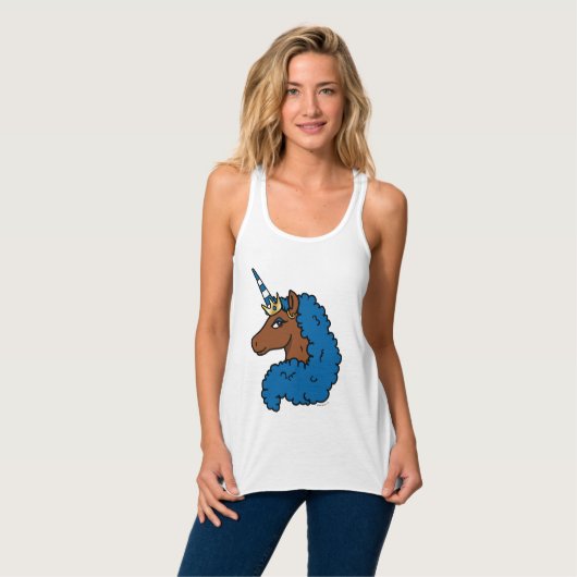 Blue Afro Unicorn Tanktop (Volledige Voorkant)