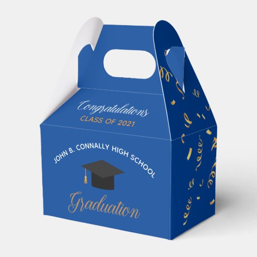 Blue Afstuderen 2025 Gold Streamers Custom Party Bedankdoosjes (Voorkant Zijde)