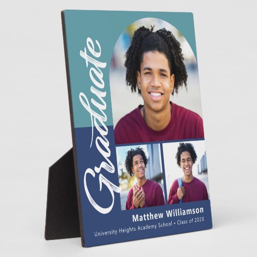 Blue Afstuderen 3 Photo Bold Arch Script Modern Fotoplaat (Zijkant)