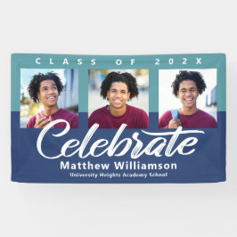 Blue Afstuderen 3 Photo Bold Script Modern Minimal Spandoek