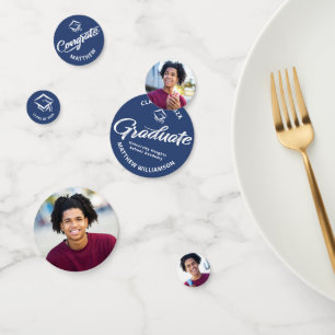 Blue Afstuderen 3 Photo Bold Script Pet Minimalist Confetti