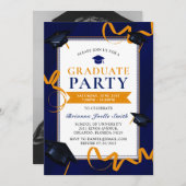 Blue Afstuderen Afstudeerder Petten Party Invitati Kaart (Voorkant / Achterkant)