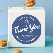 Blue Afstuderen Bold Script Pet Dank u minimaal Ronde Sticker