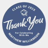 Blue Afstuderen Bold Script Pet Dank u minimaal Ronde Sticker (Voorkant)