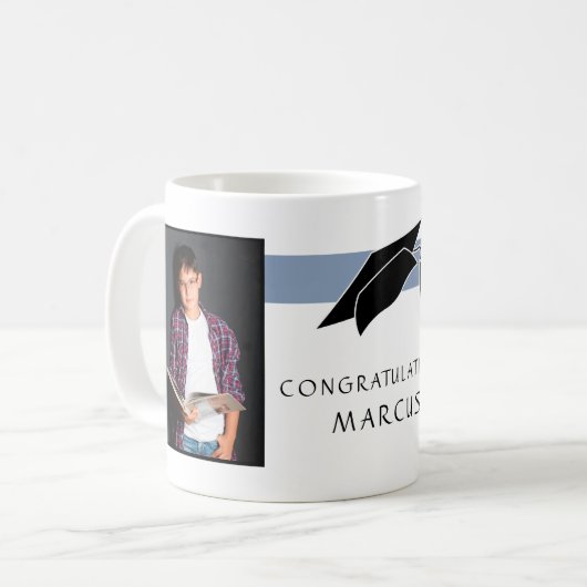 Blue Afstuderen Gefeliciteerd Foto Afstuderen Koffiemok (Voorkant links)