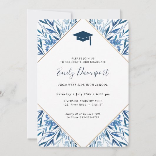 Blue Afstuderen Invitation Foto op achterzijde Kaart (Voorkant)