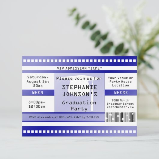 Blue Afstuderen of Party Admission Ticket Kaart (Staand voorkant)