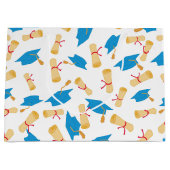 Blue Afstuderen Pet en Diploma Pattern Groot Cadeauzakje (Voorkant)