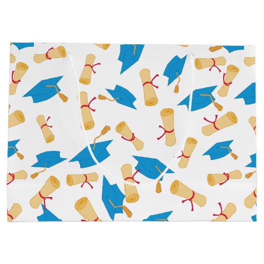 Blue Afstuderen Pet en Diploma Pattern Groot Cadeauzakje (Achterkant)