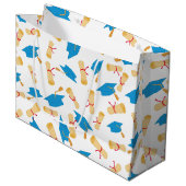 Blue Afstuderen Pet en Diploma Pattern Groot Cadeauzakje (Voorkant Gekanteld)