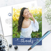 Blue Afstuderen Photo Chic Script Hartelijk dank Briefkaart