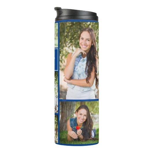 Blue Afstuderen Photo Collage Afstuderen Gift Thermosbeker (Geroteerd rechts)