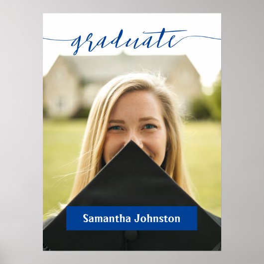 Blue Afstuderen Script Modern Photo Poster (Voorkant)