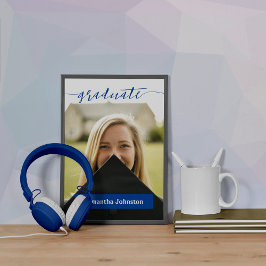Blue Afstuderen Script Modern Photo Poster