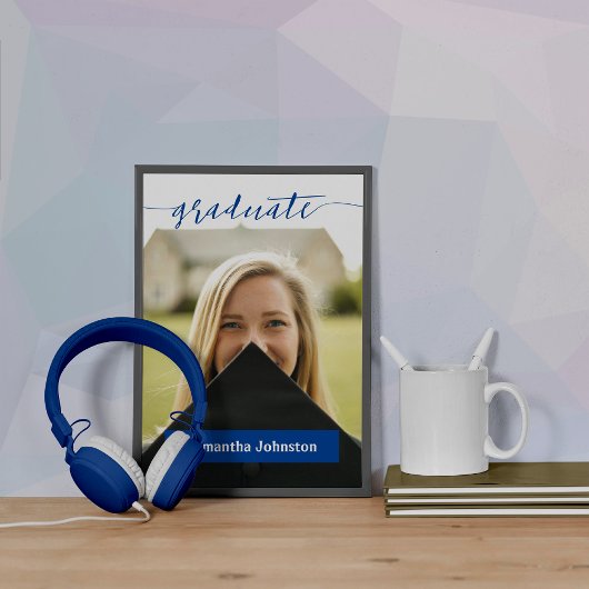 Blue Afstuderen Script Modern Photo Poster