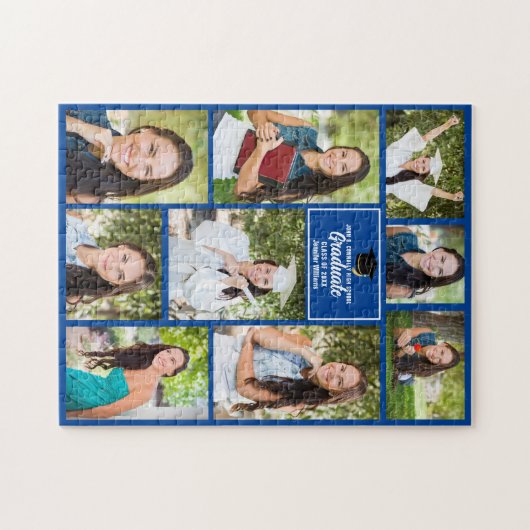 Blue Afstuderen Senior Photo Collage 2023 Afstuder Legpuzzel (Horizontaal)