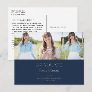 Blue Afstuderen Statement Name 3-Photo Afstuderen Briefkaart