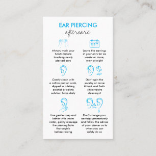 Blue Aftercare Instructions for Ear Piercings Visitekaartje